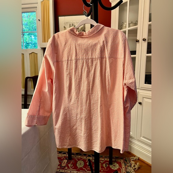 L.L. Bean Pink Seersucker Button Down Shirt - Picture 2 of 7